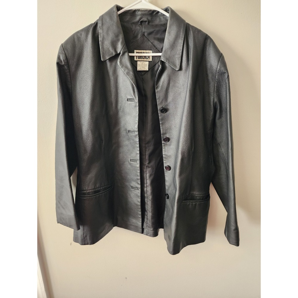 Vintage 90s Forenza Black Genuine Leather Blazer Jacket Women's Size 14